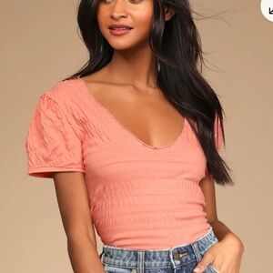 Free People Peach Short Sleeve Scoop Neck Tee